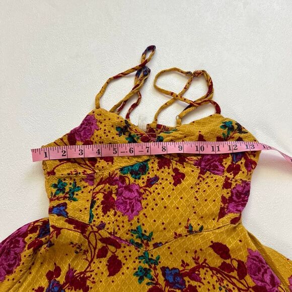 Free People Intimately Mustard Floral Mini Dress Size XS - Picture 5 of 6